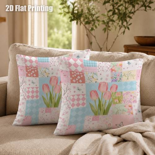 2d flat 2pcs cottagecore vintage floral tulip pattern cushion covers double prints for room bedroom nook new floral decor enthusiasts no insert included