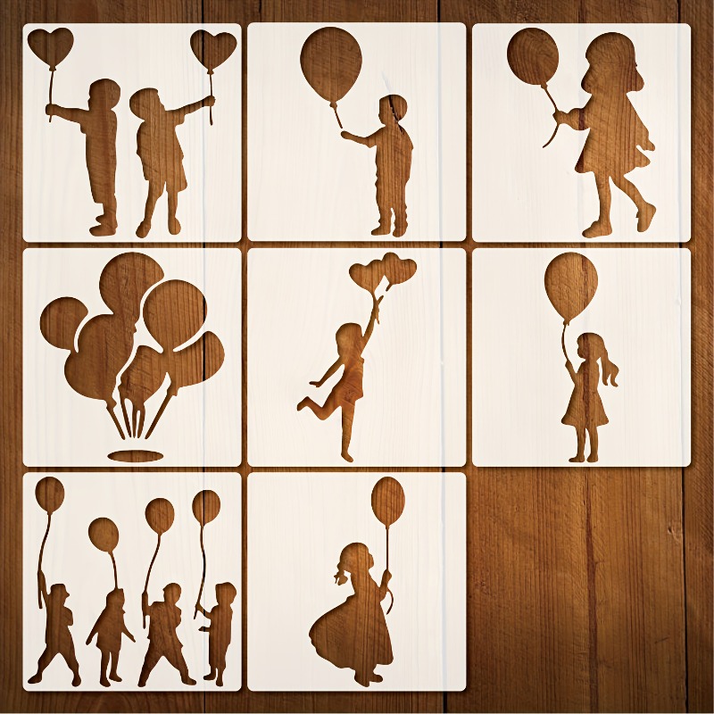 Image of 8pcs Reusable Painting Templates, Milky White Pet, For Diy Handicrafts, Fabric Transfer, Stickers, Cards, Carving, Etching, With Plastic Material