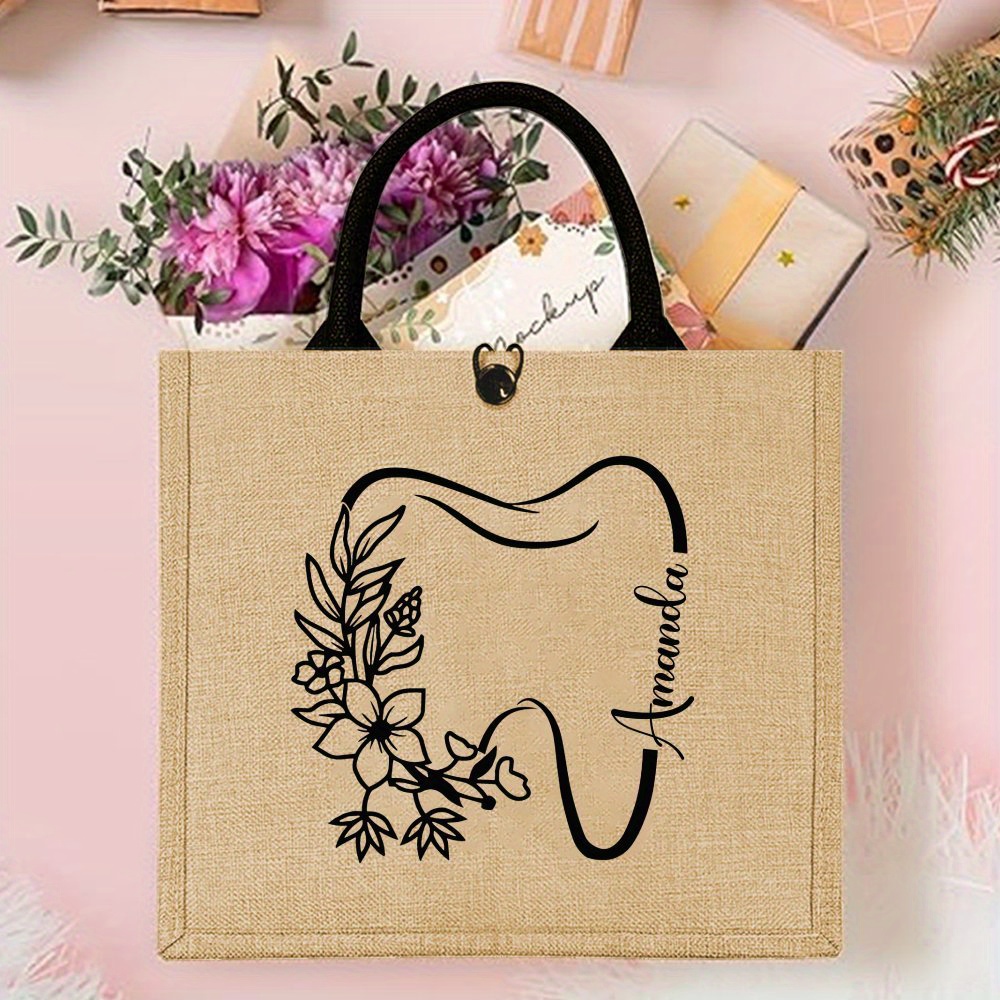 Product Custom Floral Name Burlap Bag Custom Tote Bag with Name Future  Nurse Gift Nursing Student Graduation Gift Personalized Jute Bag for Nu