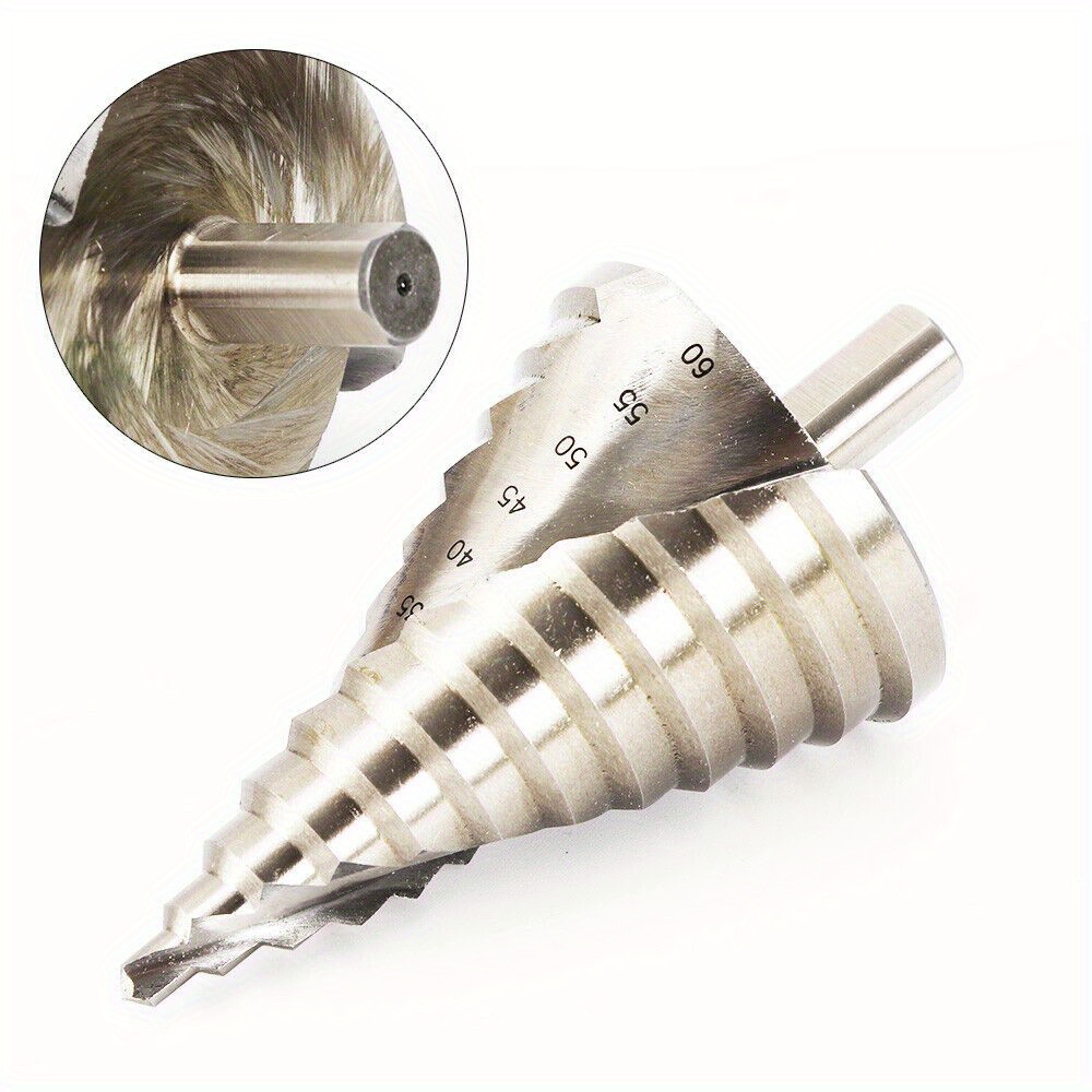 Image of Step Drill Professional, Step Drill Bit Taper Drill Bit Spiral Fluted Bit Step Drill Bit Taper Drill -60mm For Step Drill Bit Wood, Handle Length 13mm