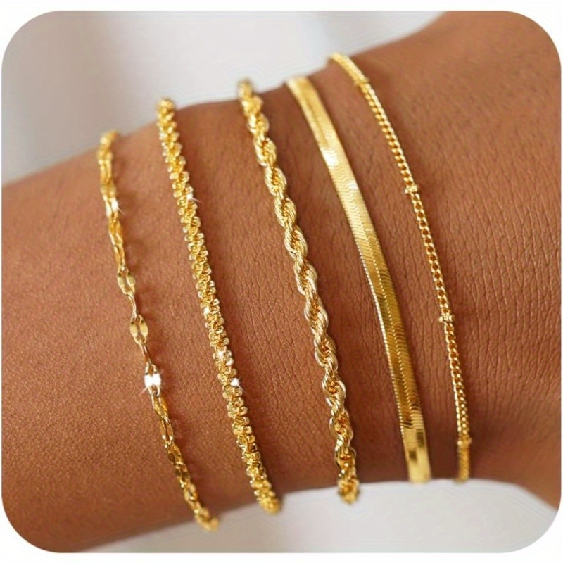Image of Golden Bracelets For Women, Waterproof Bracelets For Women, Dainty Stackable Adjustable Chain Jewelry Set - Trendy Layered Bracelet Stack Gift, Everyday Wear, Halloween Christmas Gifts For Women