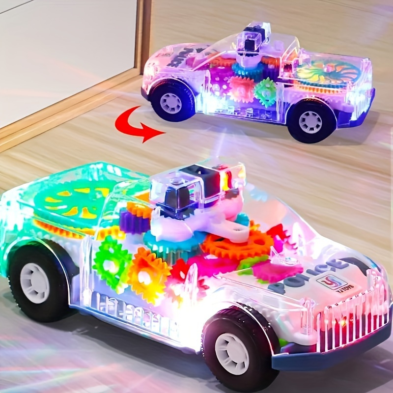 Kids Toys Police Cars Electric Transparent Gear Train Toyskids Train Toys, Flashing Lights And Music, 360° Rotation, Educational Training Toys, Boys And Girls Toys, Kids Birthday Holiday Gifts