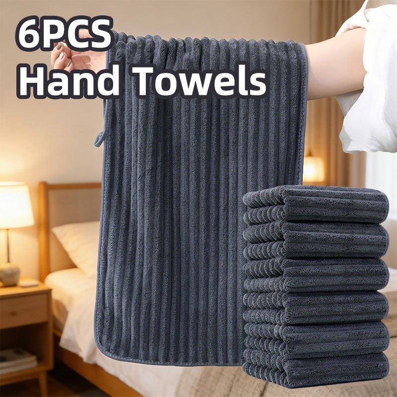 TEMU 6pcs Stripe Towels, High-quality Microfiber Hand Towels, Soft And Comfortable Hand Towels, Quick-drying Absorbent Towels For Home Bathroom,
