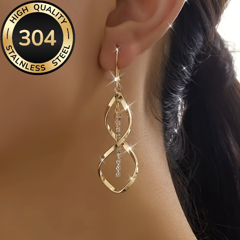 TEMU A Pair Of European And Elegant 304 Stainless Steel Women' Earrings Inlaid With Synthetic Synthetic Cubic Zirconiaia. Vintage And Versatile