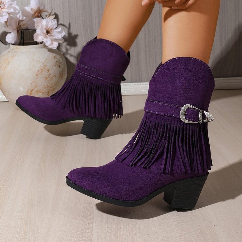 TEMU Autumn Winter Fringe Casual Women's Short Ankle Boots, Round Toe Thick Heel New Women's Short Boots, Women Shoes