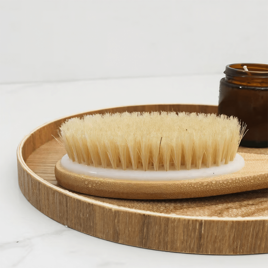 1pc bamboo long handle bath brush, the handle is curved, easy to reach the back, waist and other hard-to-clean parts, wet or dry, remove body dead light beige and   dirt. no power supply required, back scrub brush | bath body brush Product details 5