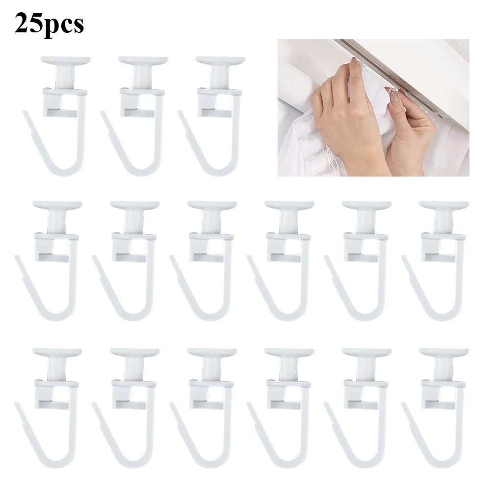 25pcs With Pleated Hook 6mm Head Home White Shower Drapery Curtain Rail Slider