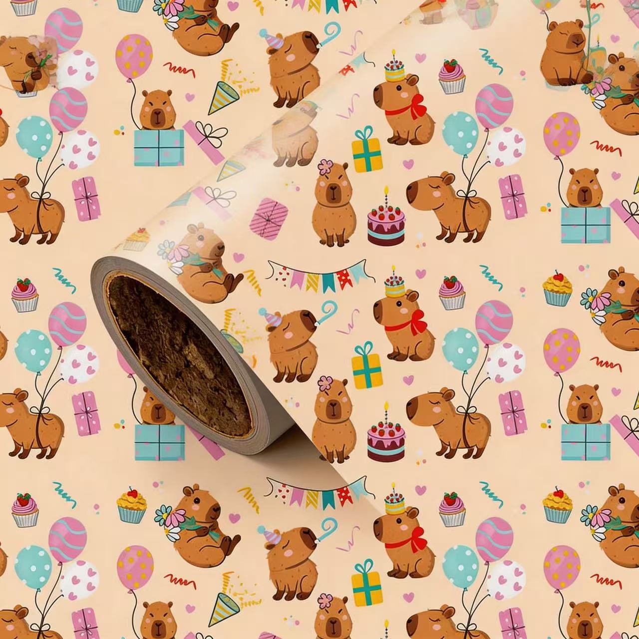 1 Roll Capybara Wrapping Paper, Birthday Gift Decoration, Fashionable Packaging, Adorable Capybara Large Sheet Gift Wrapping Paper, Birthday Gift Wrapping Paper For Handmade