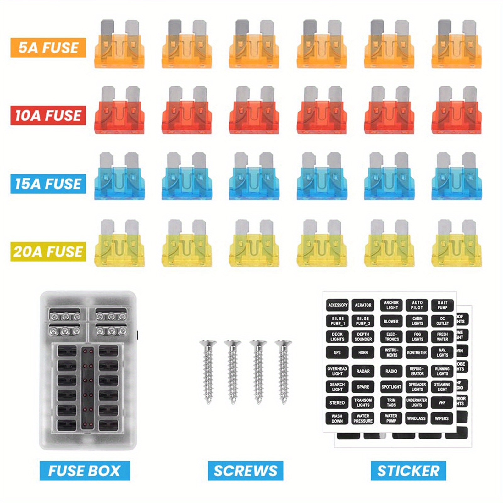 Image of 12-way Atc/ato Fuse Box! With Led Indicator Pbt+pc Housing 32v /100a Hair Dryer Alarm, Compatible With Cars/ships/rvs