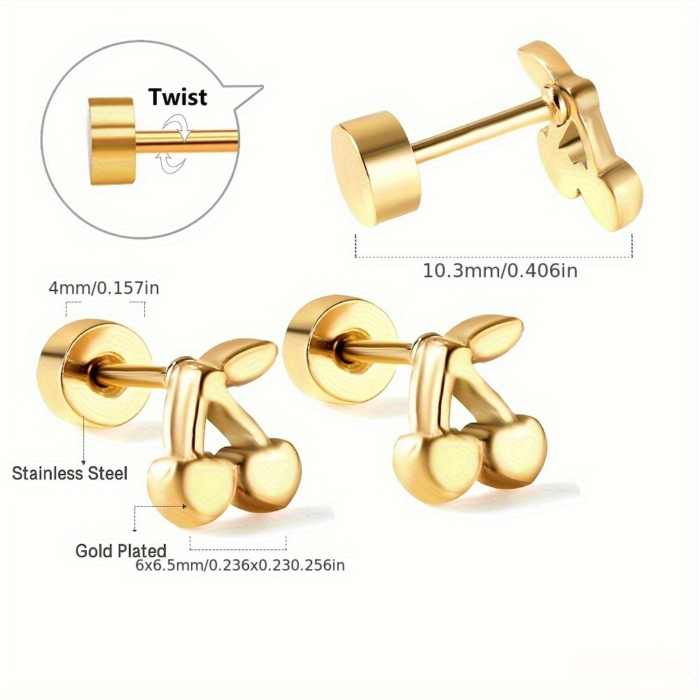 Women's Cherry-Shaped Stainless Steel Stud Earrings