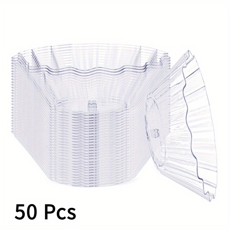 Image of 50-pcs Mini Flower-shaped 42ml/1.4oz Clear Plastic Appetizer Plates, Reusable Dipping Sauce Dishes, Tasting Bowls, Snack Plates For Parties& Events