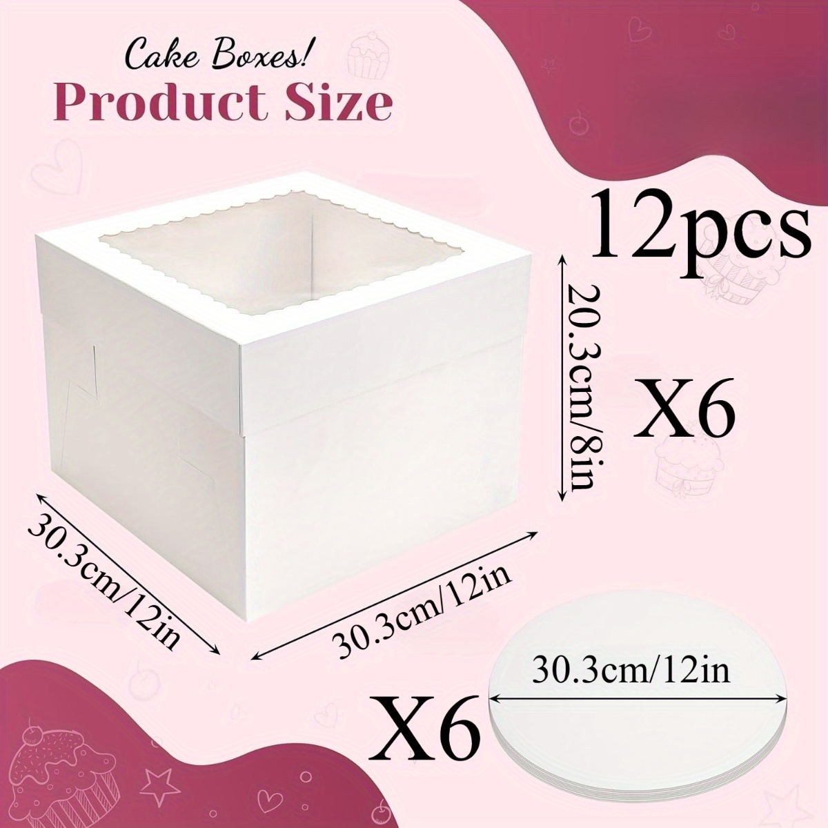 Of -inch Cake Boxes Featuring A Cake Board, Tall Bakery Boxes With A Window, And Containers With Lids Suitable For Cakes, Ideal For Decorating Cakes For Weddings, Birthdays, And Parties
