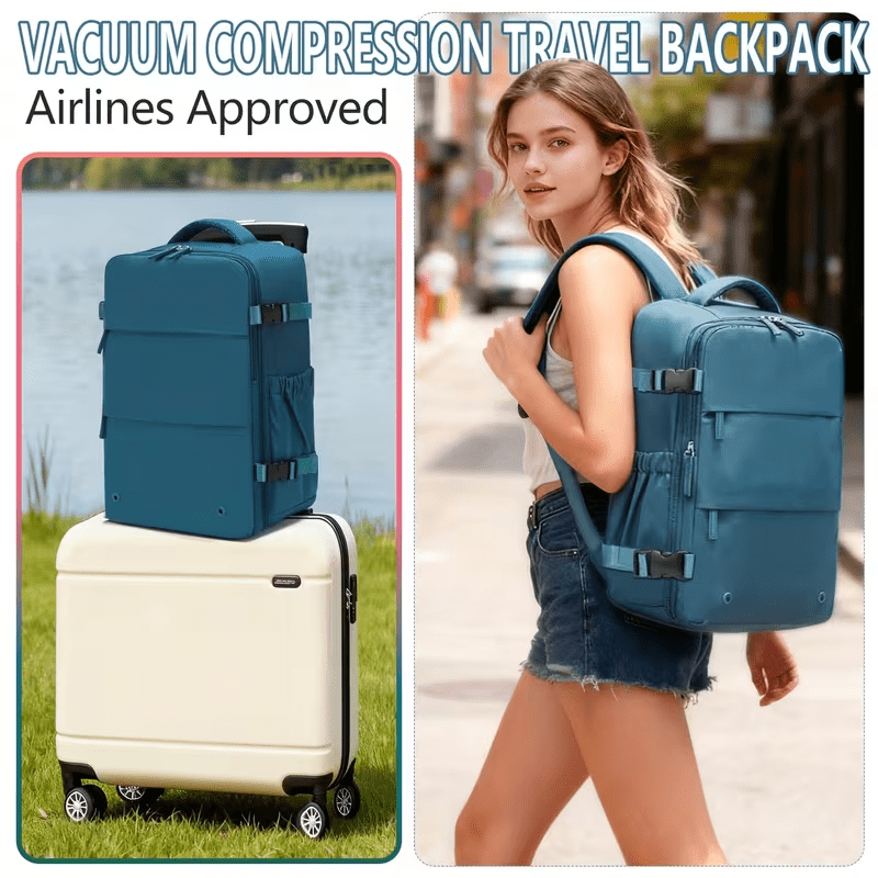 TEMU Vacuum Compression Backpack Large Capacity Luggage Bag Multifunctional Travel And Business Bag With Adjustable Shoulder Straps Water Bottle