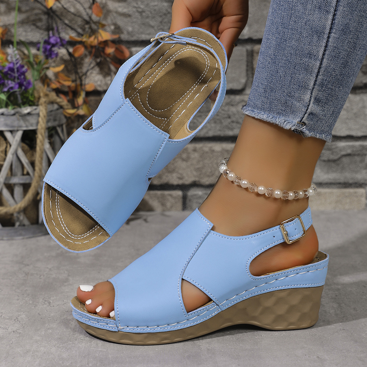 Wiggen Sandaal Zomer Voor Vrouwen Wedge Platform Gesp