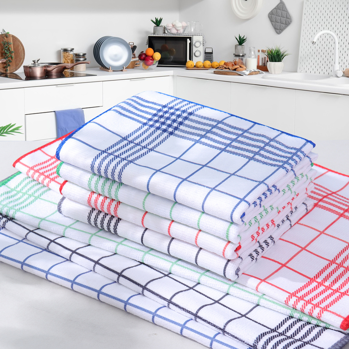 a set of 6   absorbent and lint free dishcloths large size 40 60cm ideal for   suitable for coffee machines   in   checkered and plaid kitchen towels   kitchens and dining rooms kitchen supplies Product details 1