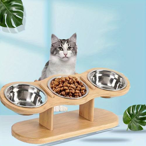 raised cat bowl elevated stainless steel food and water bowls with 15 tilted stand for feline puppy and kitten feeding