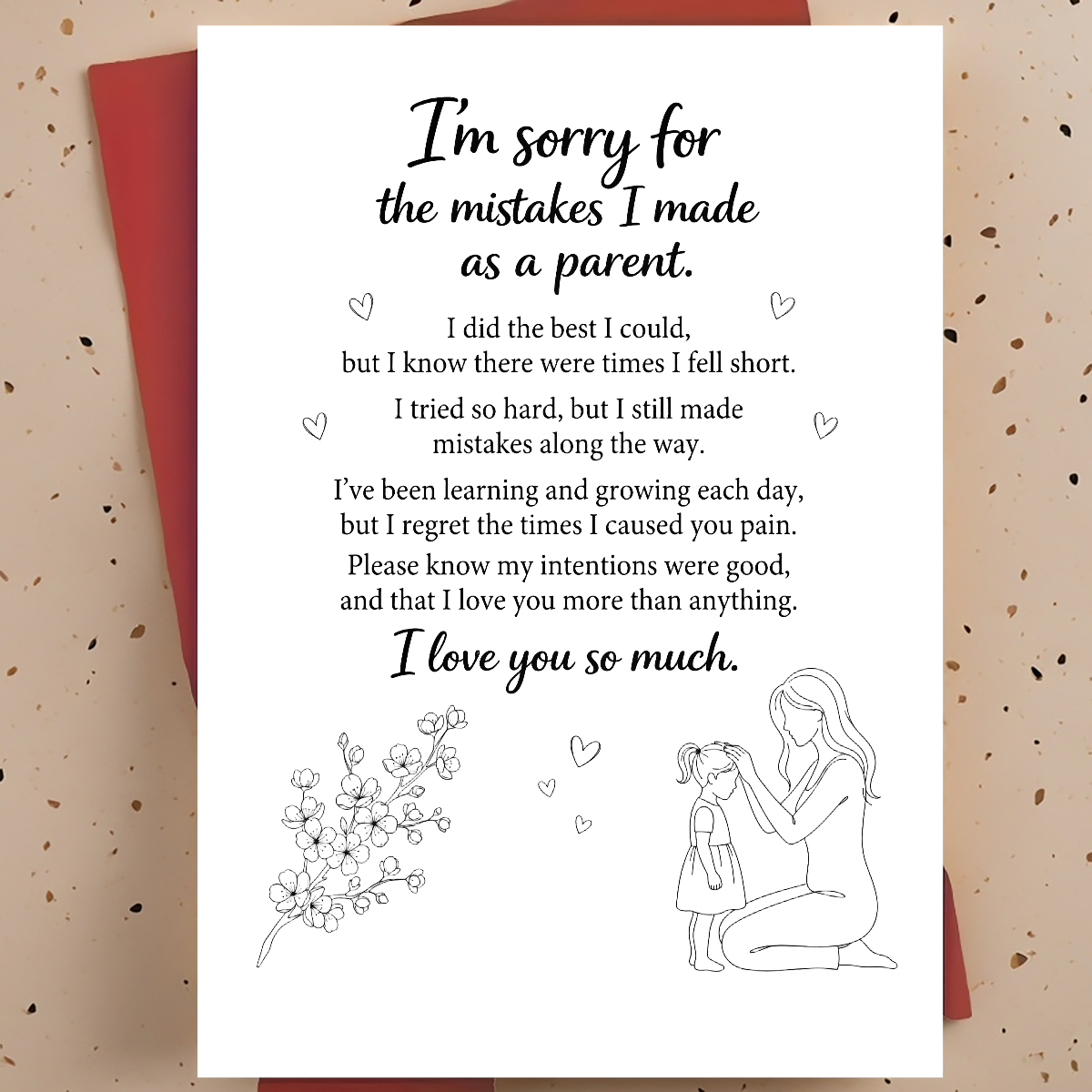 TEMU 1 pièce Carte d' sincères pour fille, fils – Illustration au trait de ligne de parental et , doux message de , épaissie, avec enveloppe
