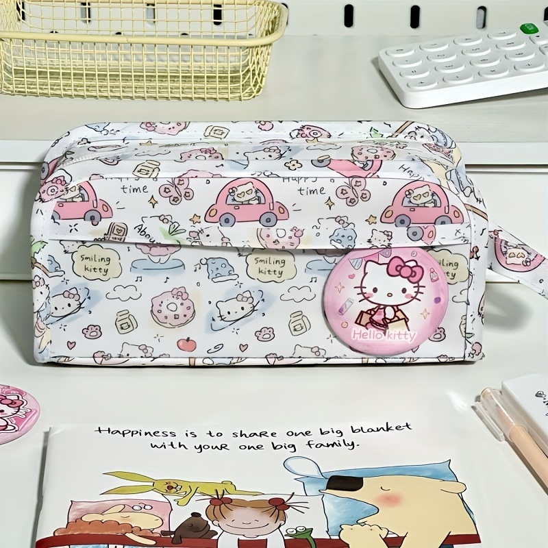 

1pc Sanrio Hello Kitty Canvas Pencil Case, Multi-functional Transparent Large Capacity Cute Cartoon Desktop Organizer, Student And Office Supplies Storage Bag