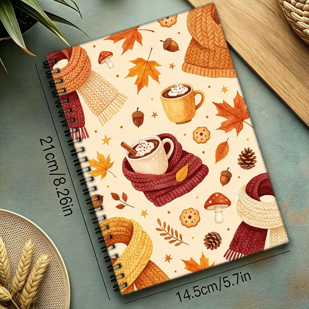 TEMU 1pc, Autumn , Spiral Notebook, Scarf And Maple Leaf Pattern, Smooth Paper And Sturdy Binding, For Students And Journaling Enthusiasts, X 14.5cm