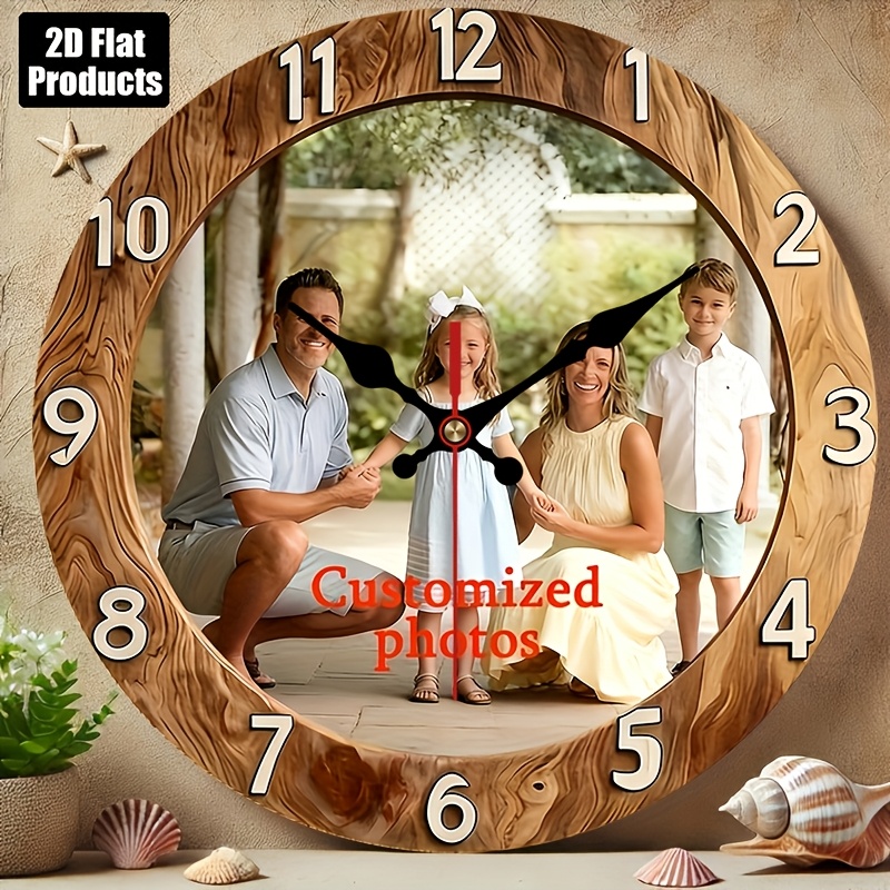 TEMU 2d Flat Nursery Clock Custom Printed Personalized Cozy Self- Wooden Round Wall Clock, Silent No Ticking, Battery Operated- Suitable For Home,