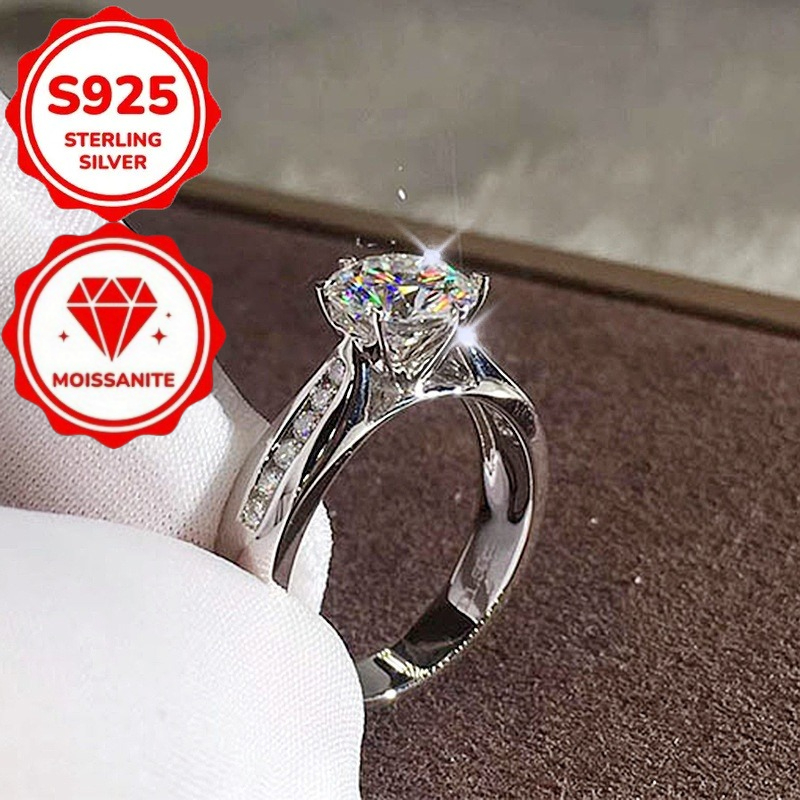TEMU Bague pour femme, 1 pièce, en argent pur S925, avec moissanite brillante, design tendance, durable, à faible , confortable, idéale pour un usage