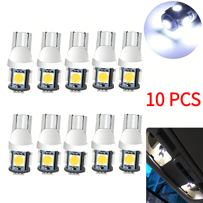 TEMU 10-pack Led Car Turn Signal Bulbs (t10, 5w, White Light, 5 Leds) With Extended ; Suitable For Headlights, Side Lights, License Plate Lights, And