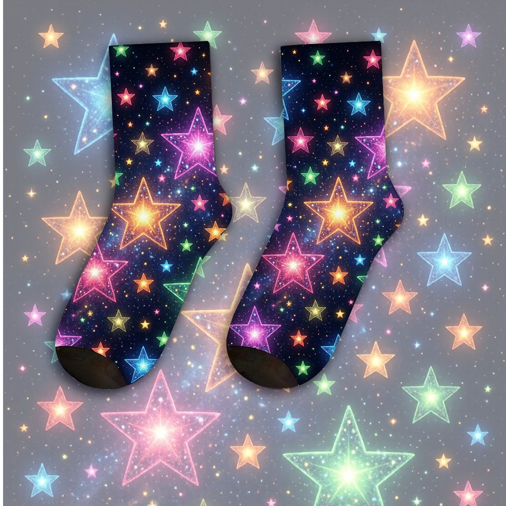 TEMU A Unique Pair Of Socks Designed With Colorful Glowing Stars For Women& Men, Sock | Ideal For Party Costume, Gifts, Daily Wear
