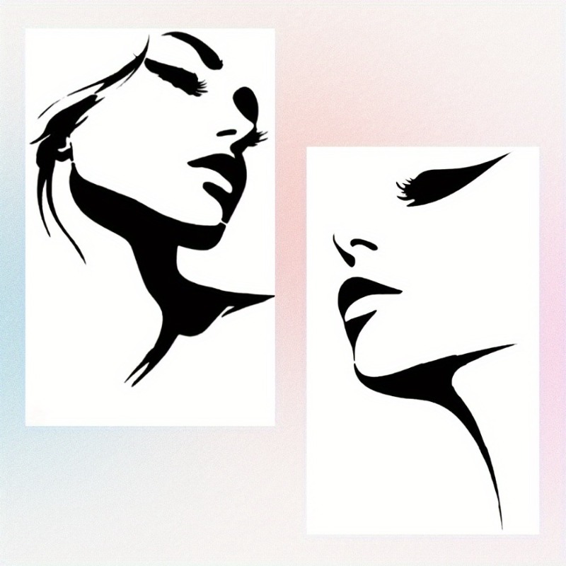TEMU 2pcs Women Silhouette Set, Large A4 Size - Washable Reusable Art Stencils, Suitable For Scrapbooking, Logos, T-shirt Canvas, Walls, Fabric