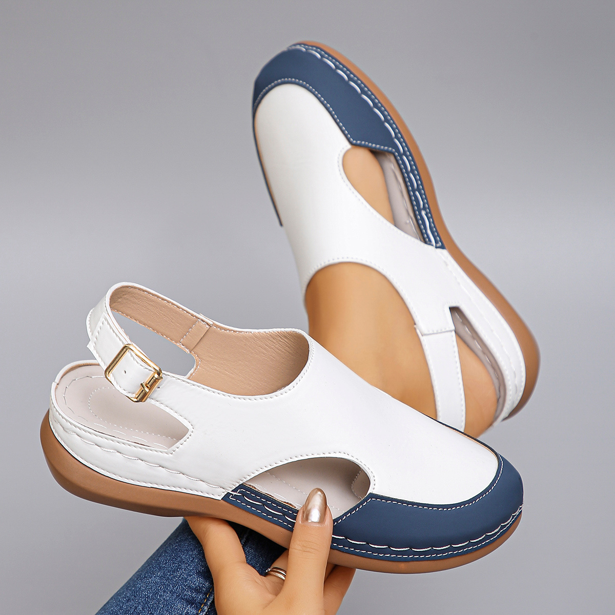 Plus Size Summer New Women's Wedge Heel Slip-On Daily Wear Fashionable Versatile Lightweight Thick-Soled Platform Sandals Women's Soft-Soled Sandals, Women Shoes