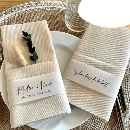 60pcs personalized wedding napkin wrappers suitable for wedding engagement table decor frosted name date labels table napkin decorations with names dates for paper napkins for banquets receptions