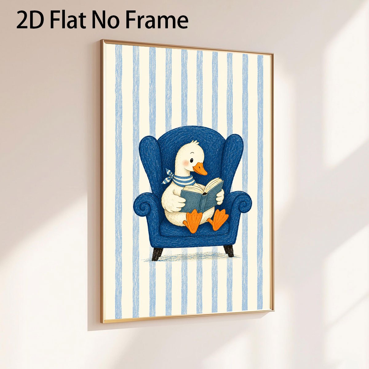 Light Blue Striped Little Duck Poster for Reading Theme Decor