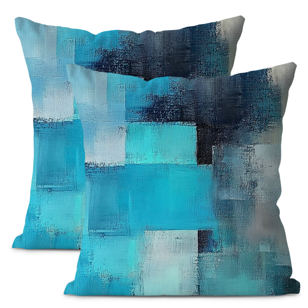 

2pcs Modern Geometric Throw Pillow Covers In Teal, & Light Gray - Soft, Comfortable Polyester Cushion Cases For Living Room, Bedroom, Car - 18x18 Inches With Zipper Closure