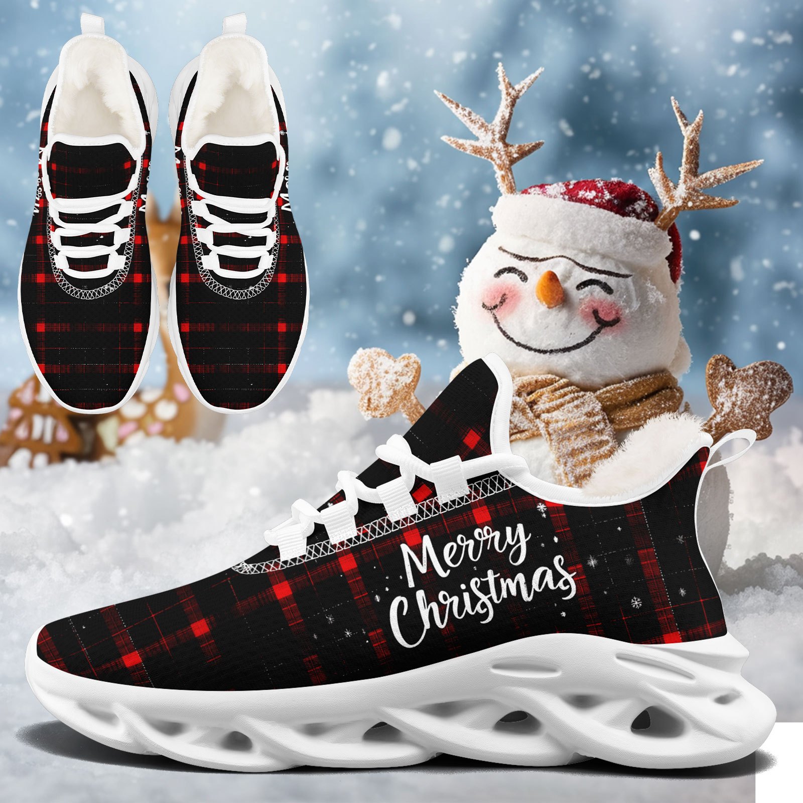 Men's Winter Warm Sneakers with Chunky Sole, Plaid Print