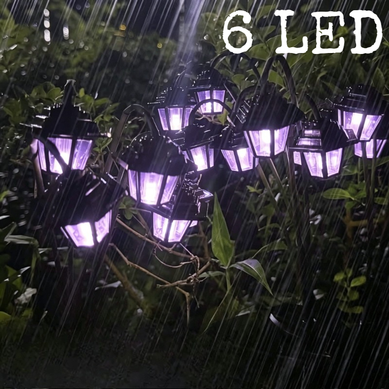 Image of 6 Purple/warm Light Black Vintage Small Lanterns, Solar Ground Lights, Outdoor Deck Lights, Garden Landscape Lights, Lawn Lights, Hexagonal Lanterns, Solar Outdoor Courtyard Lights, Landscape Hanging
