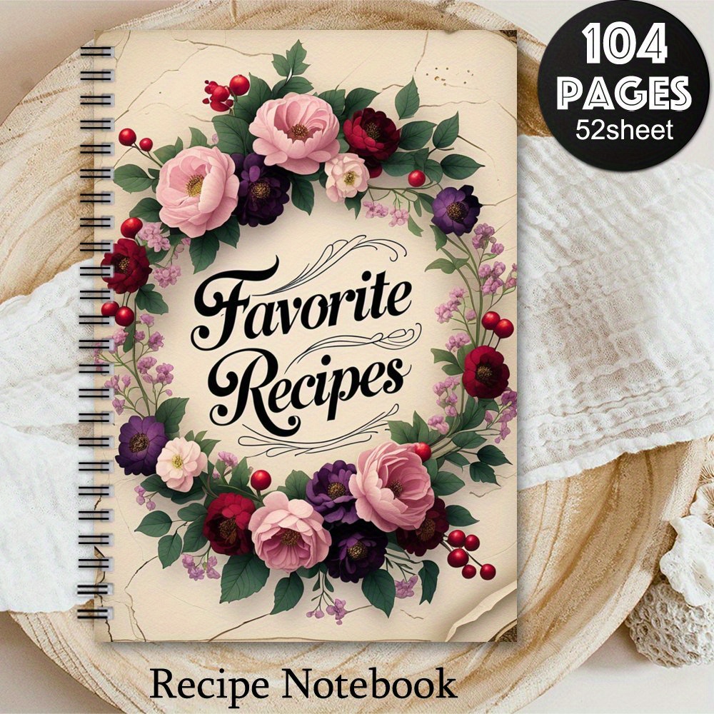 TEMU 1pc Floral Spiral Recipe Notebook - "" Journal With 104 Pages, Paper Cover, Healthy Recipe Planner For Women And Men, Ideal Gift, Recipe