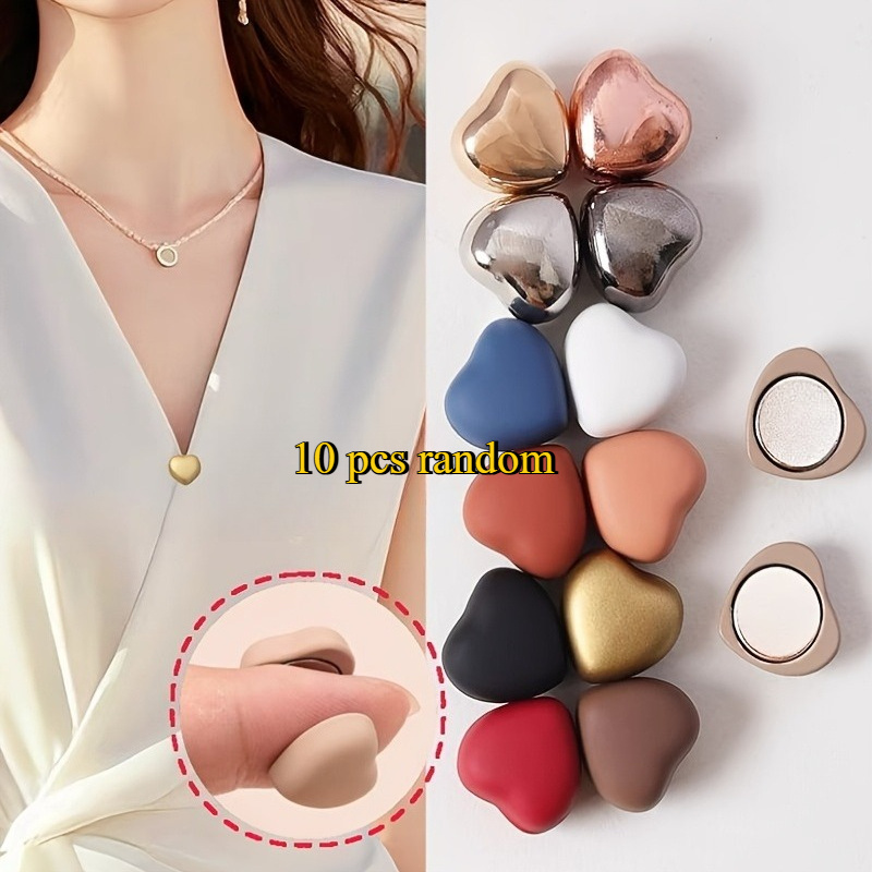 Image of 10pairs Random Color Mixed Fashion Heart-shaped Magnetic Snap Clips, Detachable Magnetic Snaps, Suitable For Securing Shirts, Collars, Pants Legs, Cuffs, Scarves - Decorative Accessories Diy