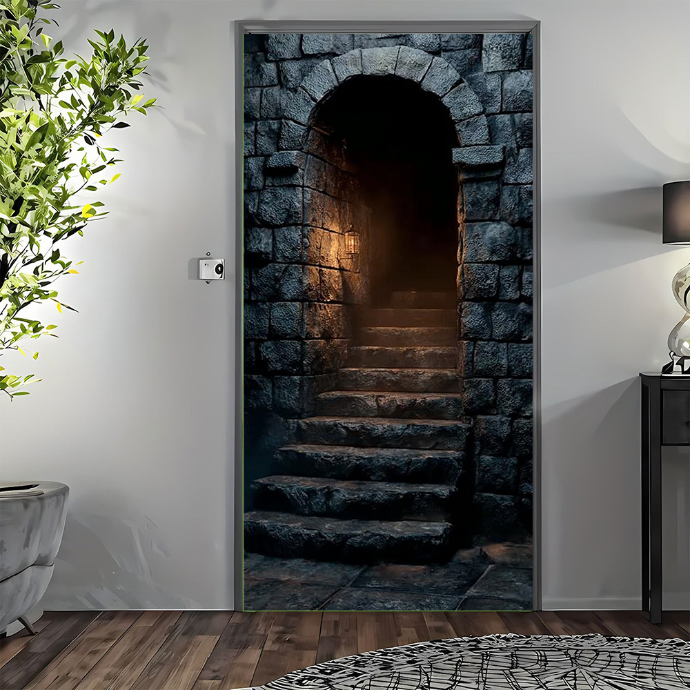 TEMU 2d Flat, 2d Door Banner, 1pc Medieval Gothic Door Banner With Dark Blue & Golden Archway Entrance Decoration - Mysterious Suitable For Weddings,