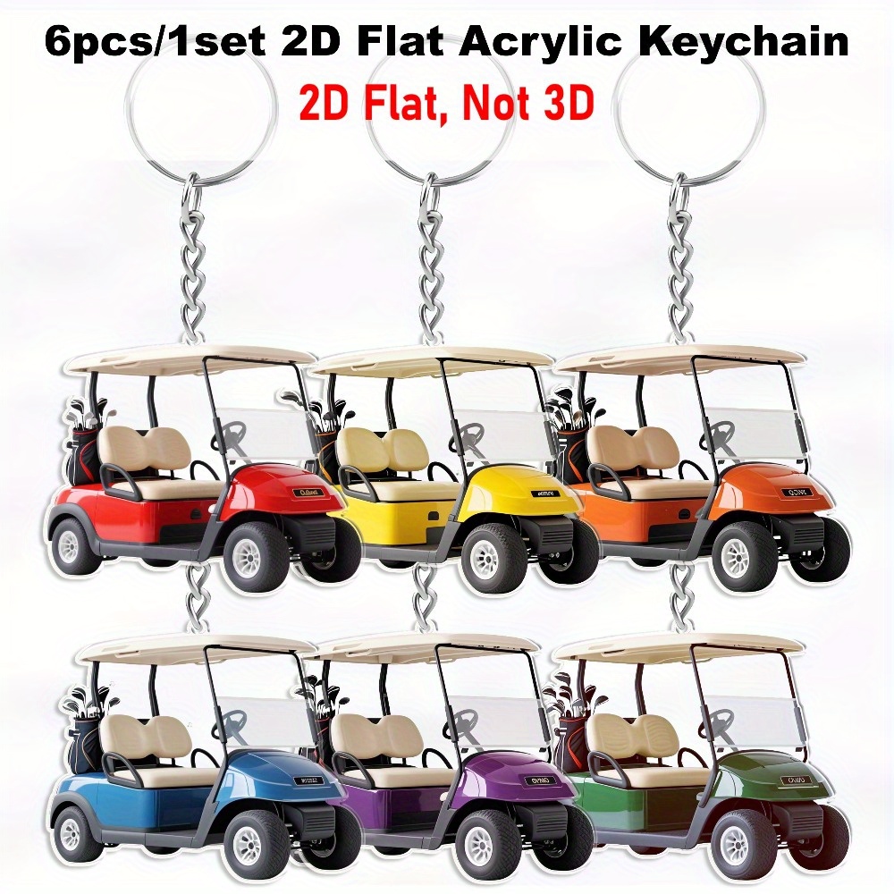 TEMU 2d Flat - Keychain Bag 6pcs 2d Flat Golf Cart Keychain. Bright Colors. Suitable For Golf Enthusiasts Ladies Fashion As A Bag Charm. Versatile