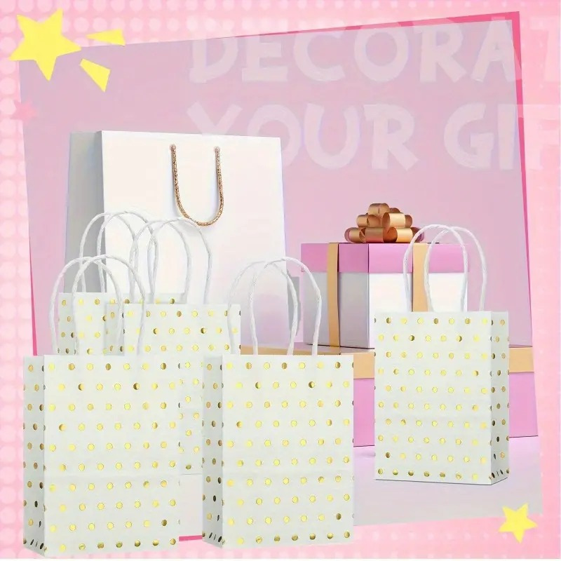 49pcs   Dot Gift Bags with Handles - Elegant White Party Favor Bags for Christmas, Birthdays & Weddings, 14.99x10.92x6.1 cm,   Small Gifts & Special Occasions, Gift Bags for Gifts, Wedding Favors, Decorative Bags, Sturdy Handles