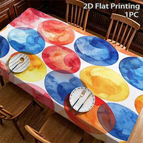 1pc rectangular tablecloth watercolor pattern 2d flat printing non slip embossed edge tablecloth tabletop protector for birthday and restaurant
