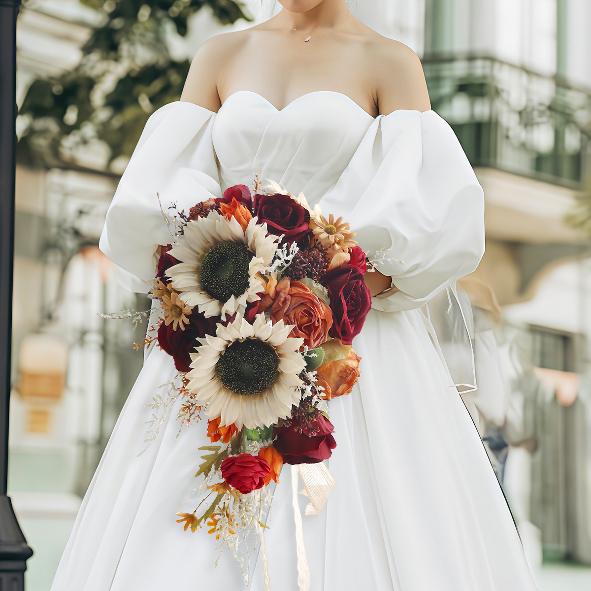 vintage sunflower wedding bouquet bride artificial burgundy - Temu