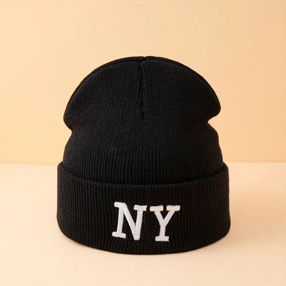 TEMU 1pc Knitted Hat Fashion Men Women Adult Hat Fashion Brimmed Hat Women's 3d Embroidered Letter Ny Knitted Hat Brimless Hat