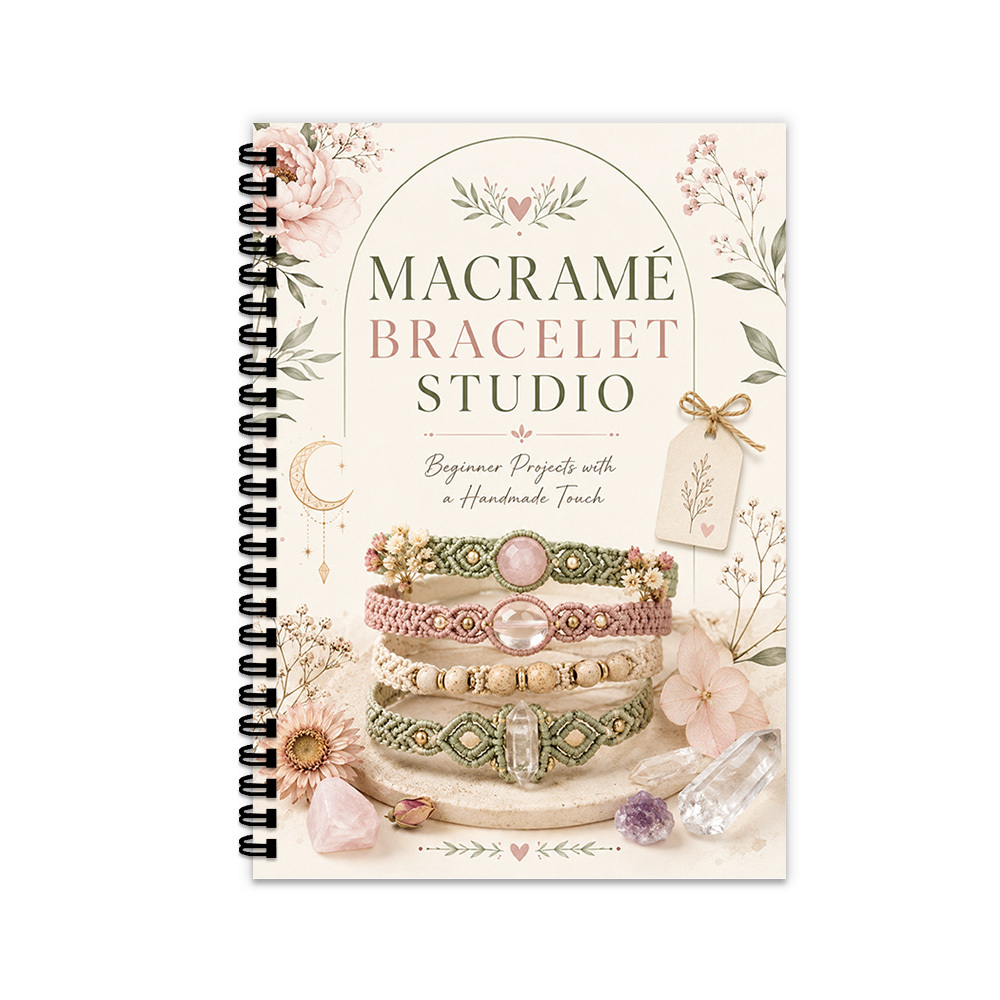 1pc Macrame Bracelet Studio Subject Notebooks, Floral Handmade Jewelry Journal, Pastel Crystal Bead Craft Notebook, Beginner Bracelet , Gift For Women