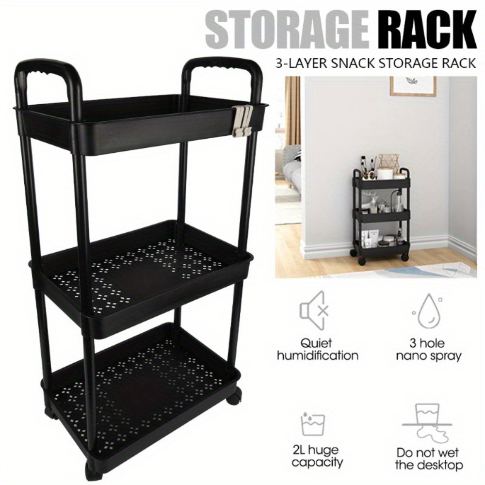 3-tier Kitchen Trolley, Utility Trolley, Rolling Storage Trolley With Handle, Multifunctional Serving Trolley, Roll Shelf For Office, Living Room, Kitchen, White
