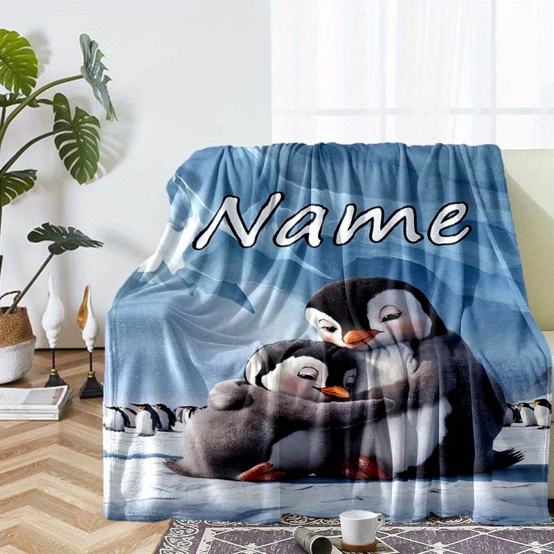 

Personalized Penguin Plush Blanket - Soft, Lightweight & Warm - Sofa, Bed, Travel, Camping - Custom Name Option - Ideal Gift