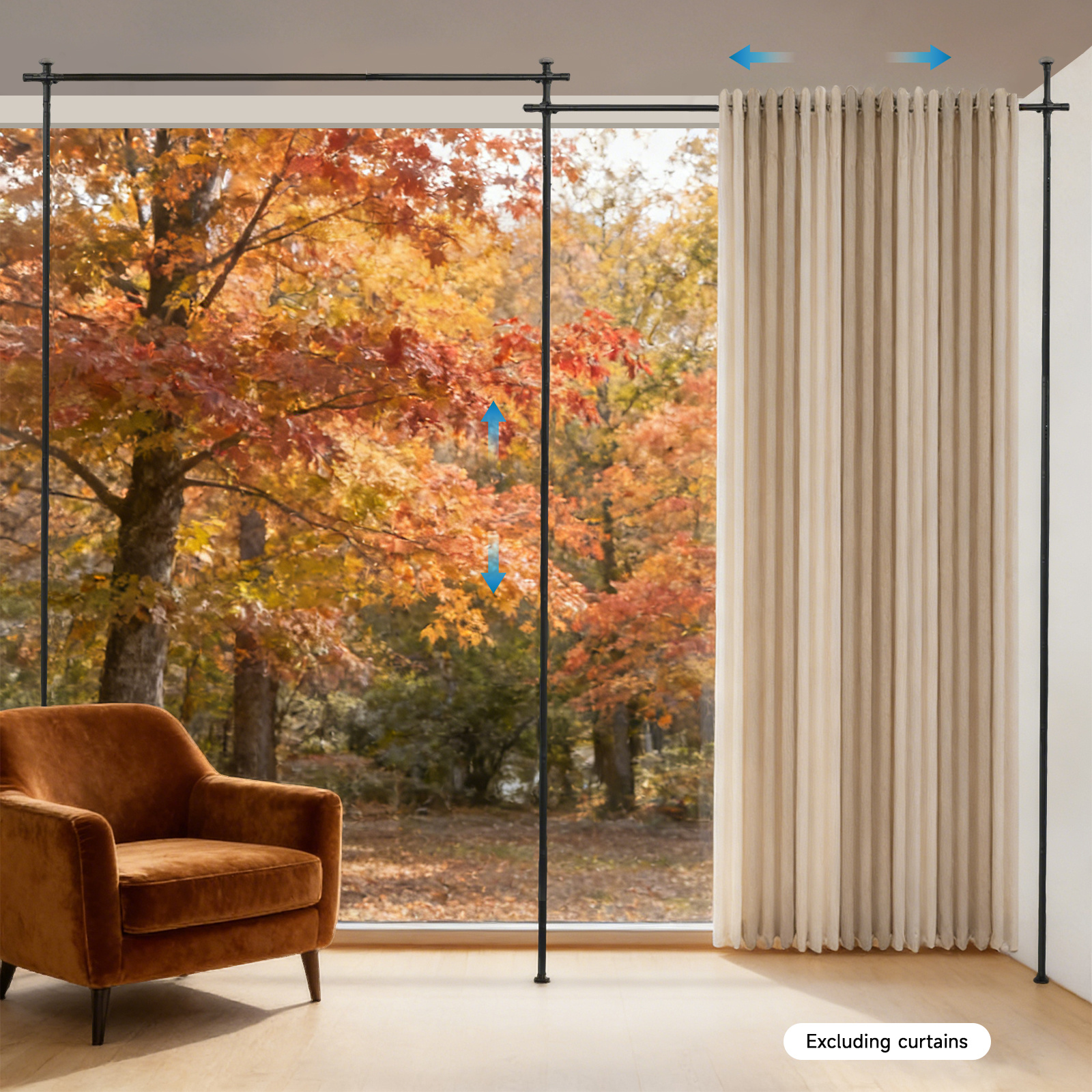 TEMU Black Double Curtain Divider Stand, Extendable Curtain Rod Space Divider, 1. 52-3. 81m/4. 99-12. 5ft Adjustable Height, Carbon Steel Vertical
