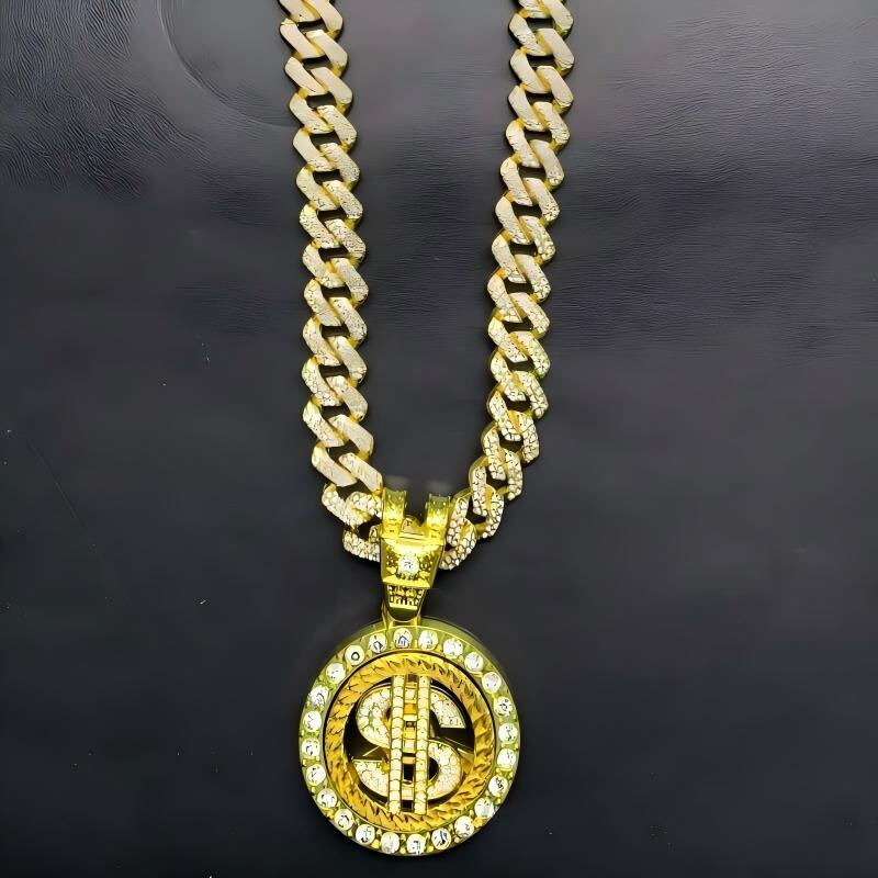 Rotating Pendant Necklace with USD Currency & Cuban Chain