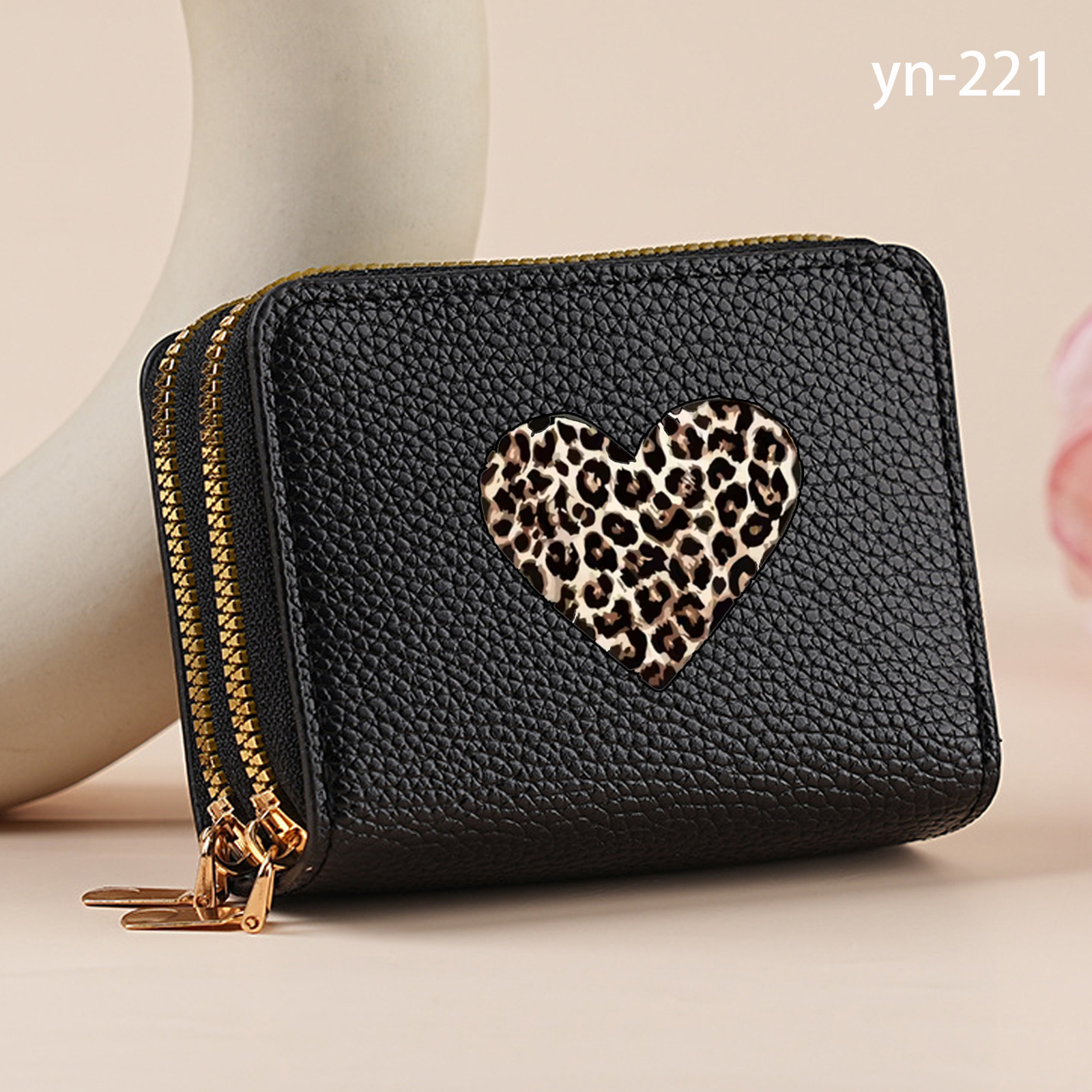 TEMU 1pc Of Fashionable, Simple, And Versatile Double-layer Zipper Wallet Featuring A Romantic And Minimalist Leopard Print Heart Silhouette Print