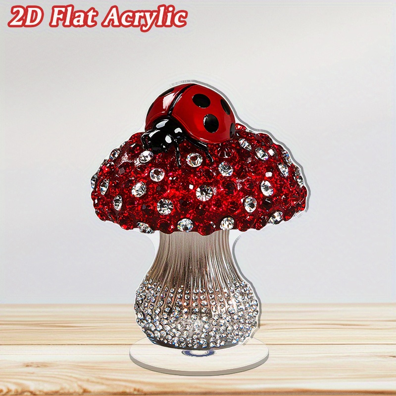 TEMU Statuetta Funghi e Coccinelle in Girevole 2D Piatta - Strass Lucidi Rossi/Trasparenti Adatti per Feste, Matrimoni, Compleanni - Centrotavola in