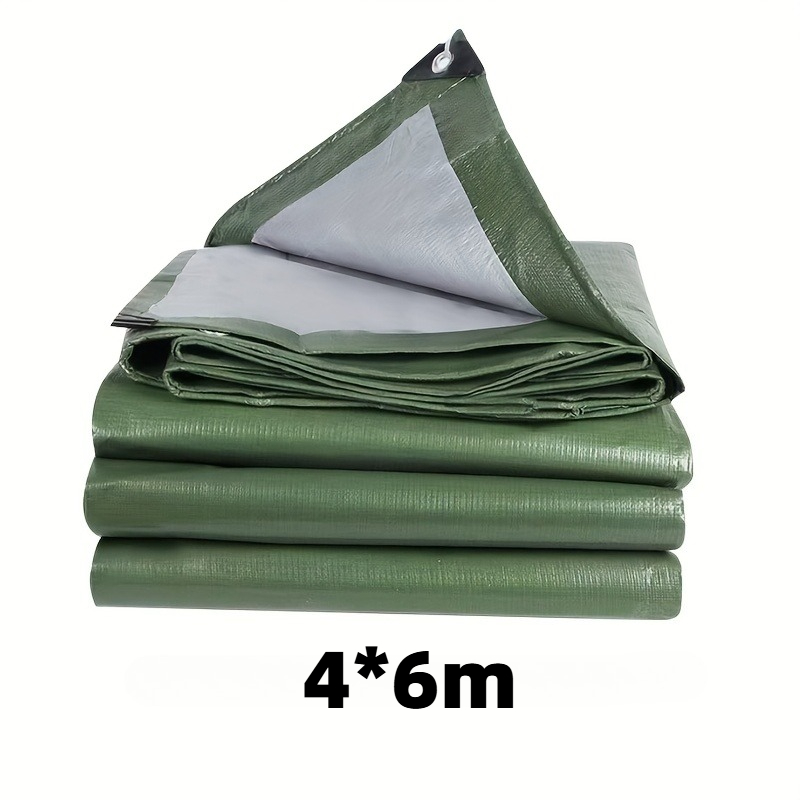 TEMU Waterproof Tarp - 1pc Heavy-duty Pe Material, Military Green & Silvery, Effective Rain Protection For Outdoor Shelters, Camping Tents, Ground